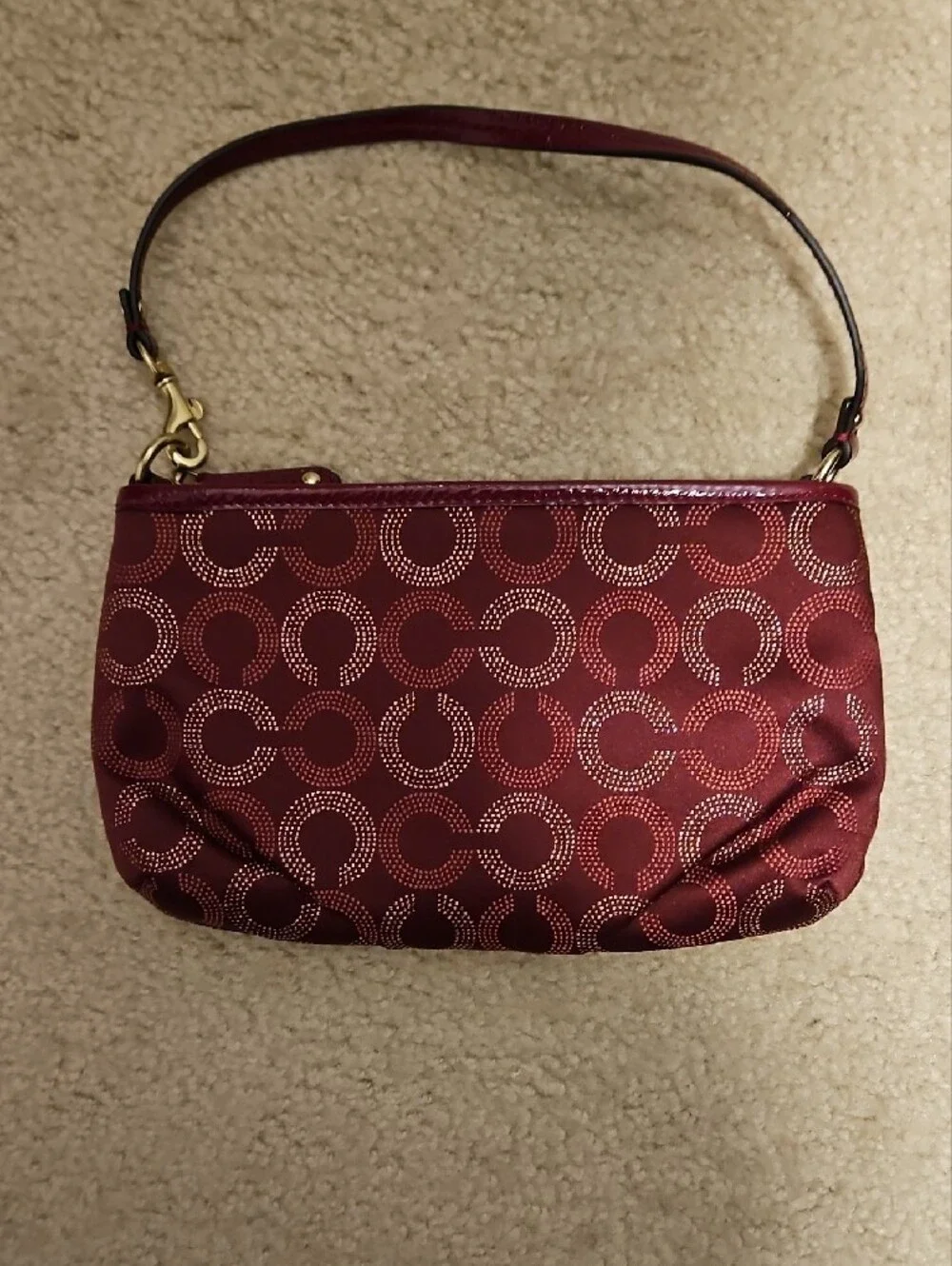 Coach Burgundy Signature Shoulder Bag with Gold Hardware